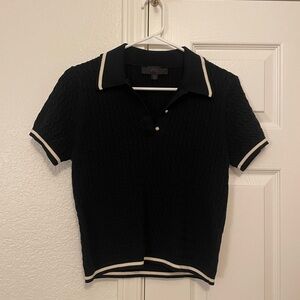 Zara Black Ribbed Knit Polo